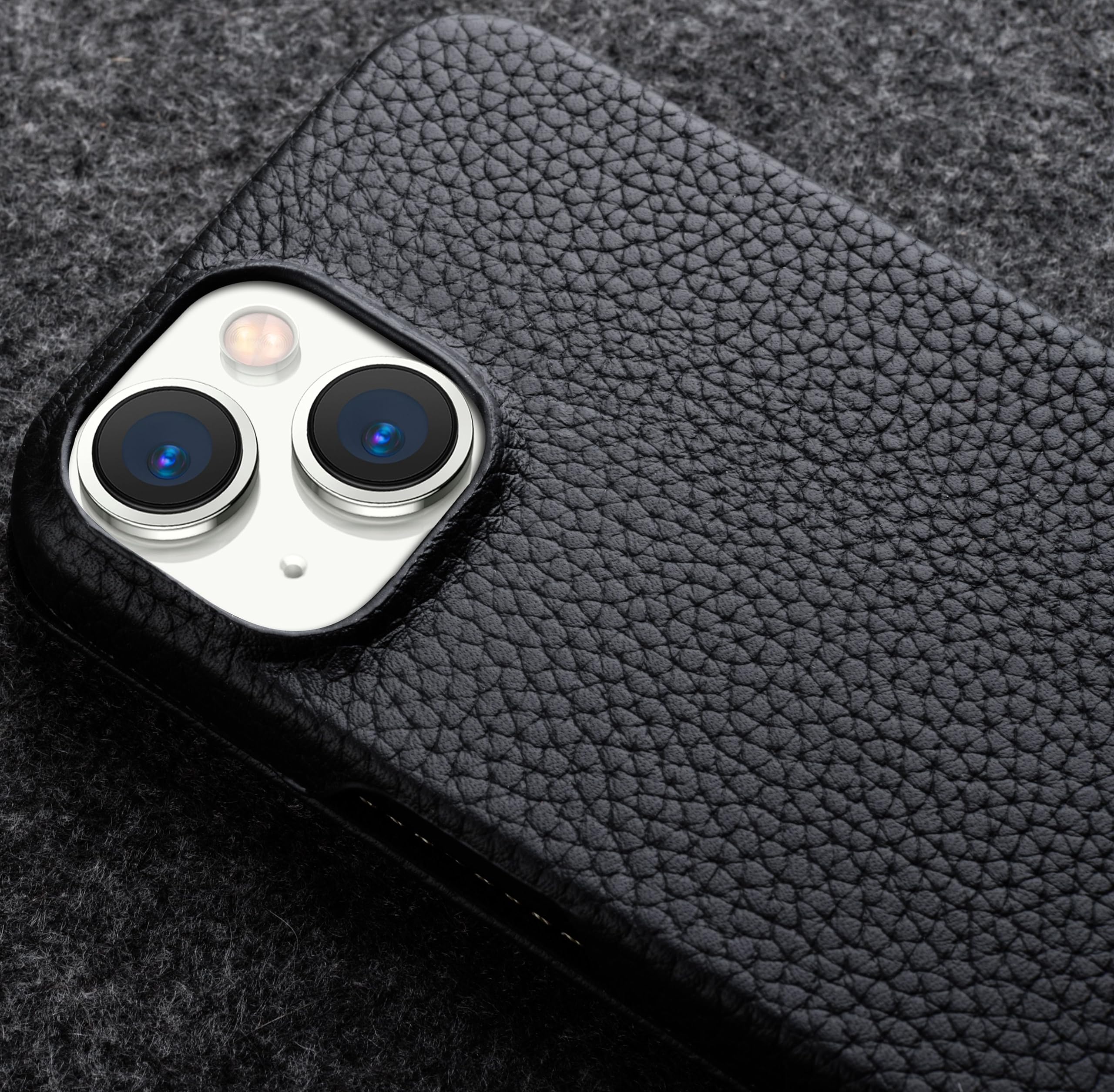 Étui Cuir MiArt Pour IPhone 15 – Cuir Véritable Python – Alcantara Intérieur – Compatible MagSafe (Noir)