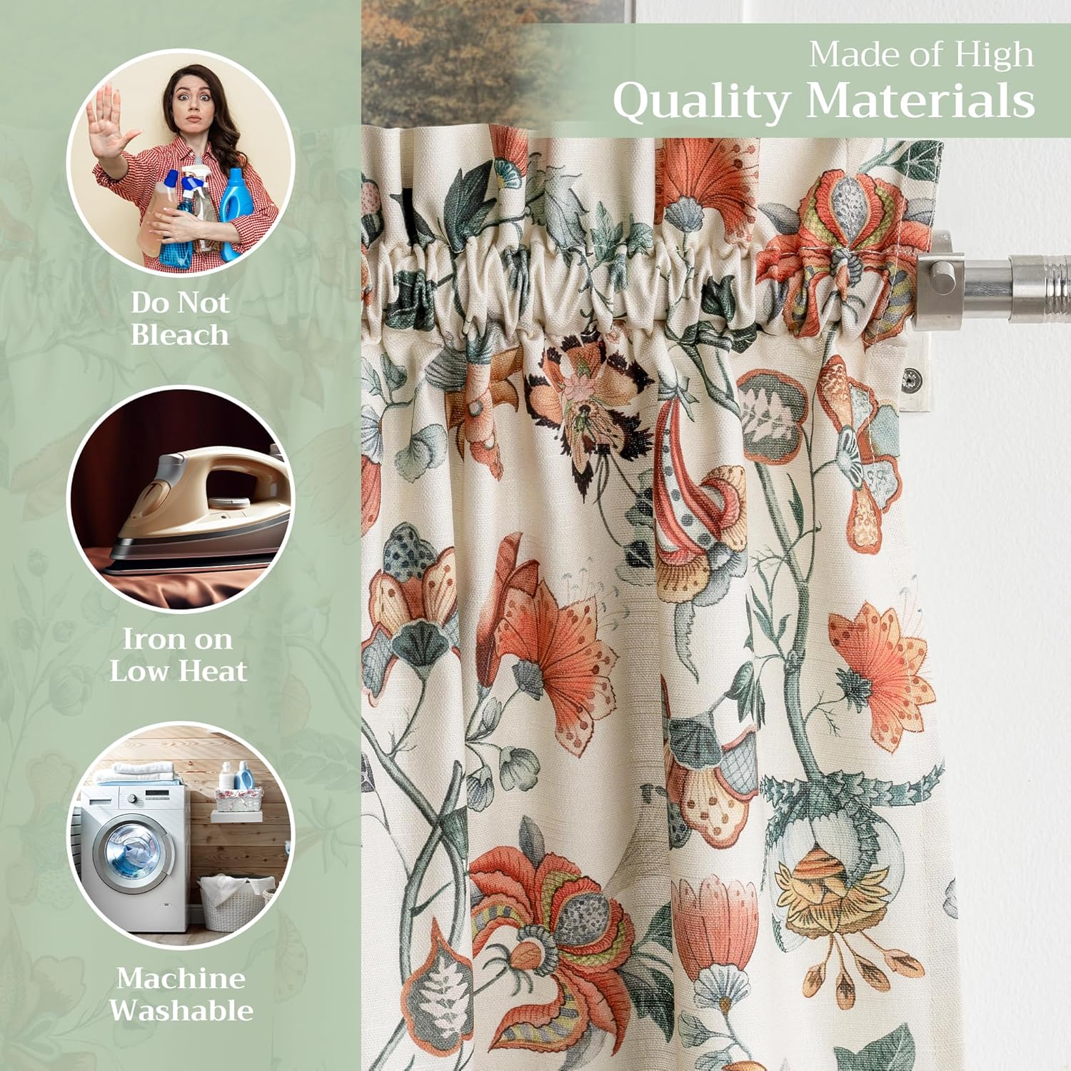 Maison d' Hermine Kitchen Curtain Set for Windows 100% Cotton Set of Kitchen Curtain Valance for Home [2 Tier (28"X36") and 1 Valance (56"X18")] Cafe Easter Decorations (Dalida)