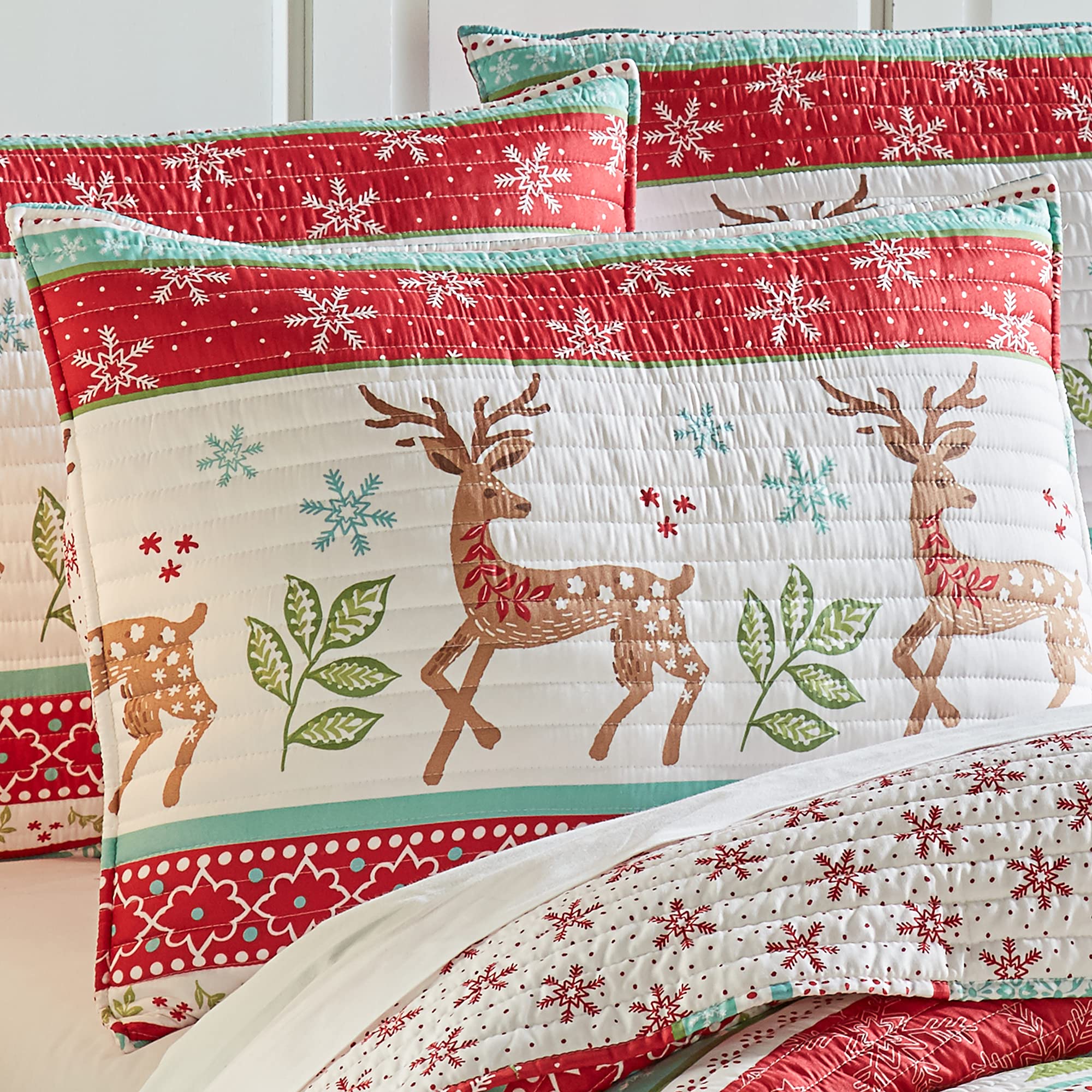 Levtex Home Set Copripiumino King Size 'Let It Snow': Biancheria Da Letto Natalizia In Microfibra, Rosso, Turchese, Verde