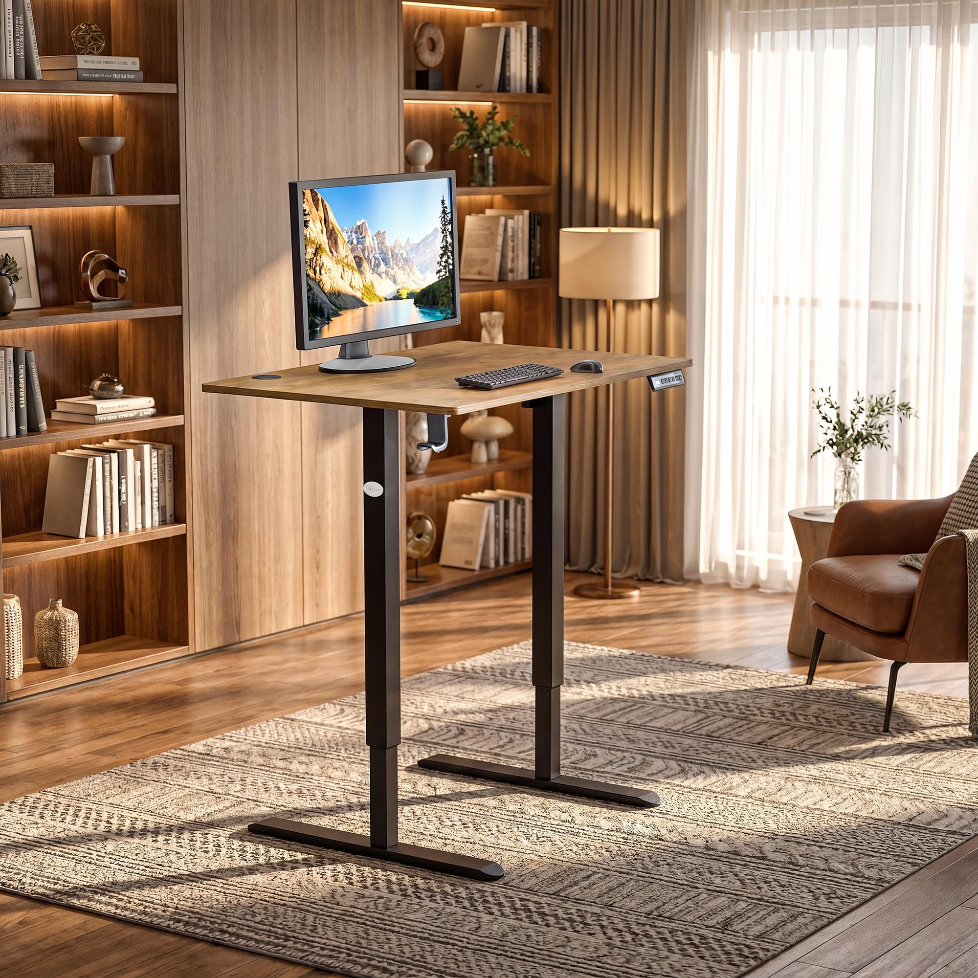 di volio Elektrischer Schreibtisch Höhenverstellbar Braun 88x60 cm Barga | Platzsparender Bürotisch, Sitz-Steh-Funktion, Memory-Funktion, Stehtisch fürs Homeoffice