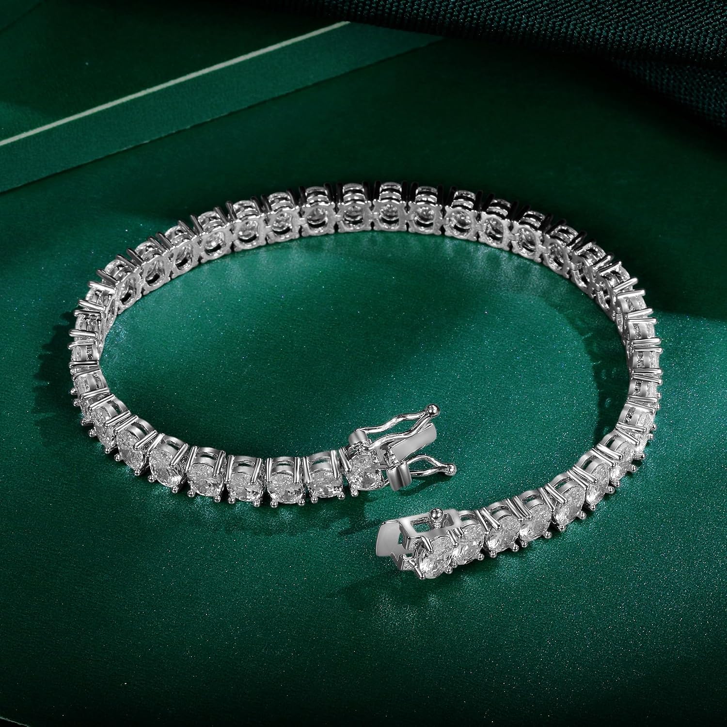 MDFUN 14K White Gold Plated Tennis Bracelet with Oval Cut Cubic Zirconias for Women Men, 6.5-7.5 inches