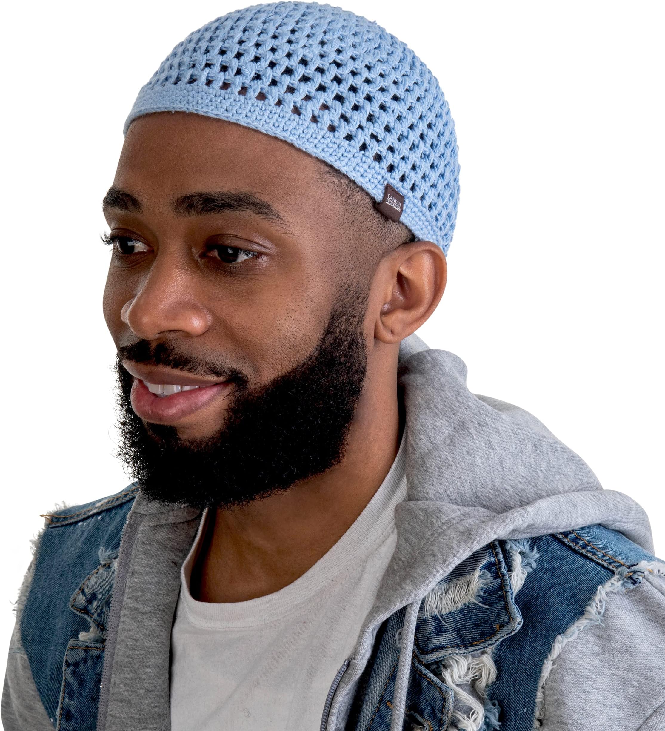 Skull Caps for Men Handmade Knit Cap with Breathable & Cooling Bamboo Cotton | Helmet Liner Sleep Cap Kufi Hats
