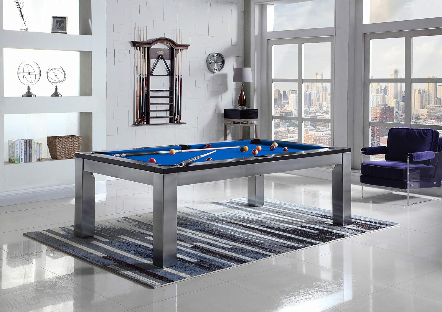 Playcraft Monaco Slate Pool Table with Dining Top - Billiard Table with Black on Silver Finish - 3pc Slate System - Perfect for Game Room, Office or Dens - 25 Cloth Colors - 7 Foot and 8 Foot Sizes