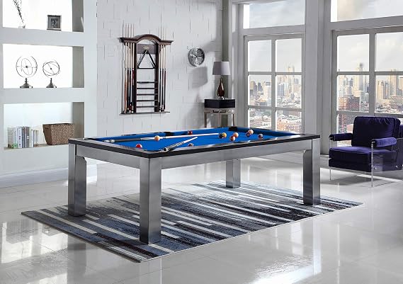 Playcraft Monaco Slate Pool Table with Dining Top - Billiard Table with Black on Silver Finish - 3pc Slate System - Perfect for Game Room, Office or Dens - 25 Cloth Colors - 7 Foot and 8 Foot Sizes