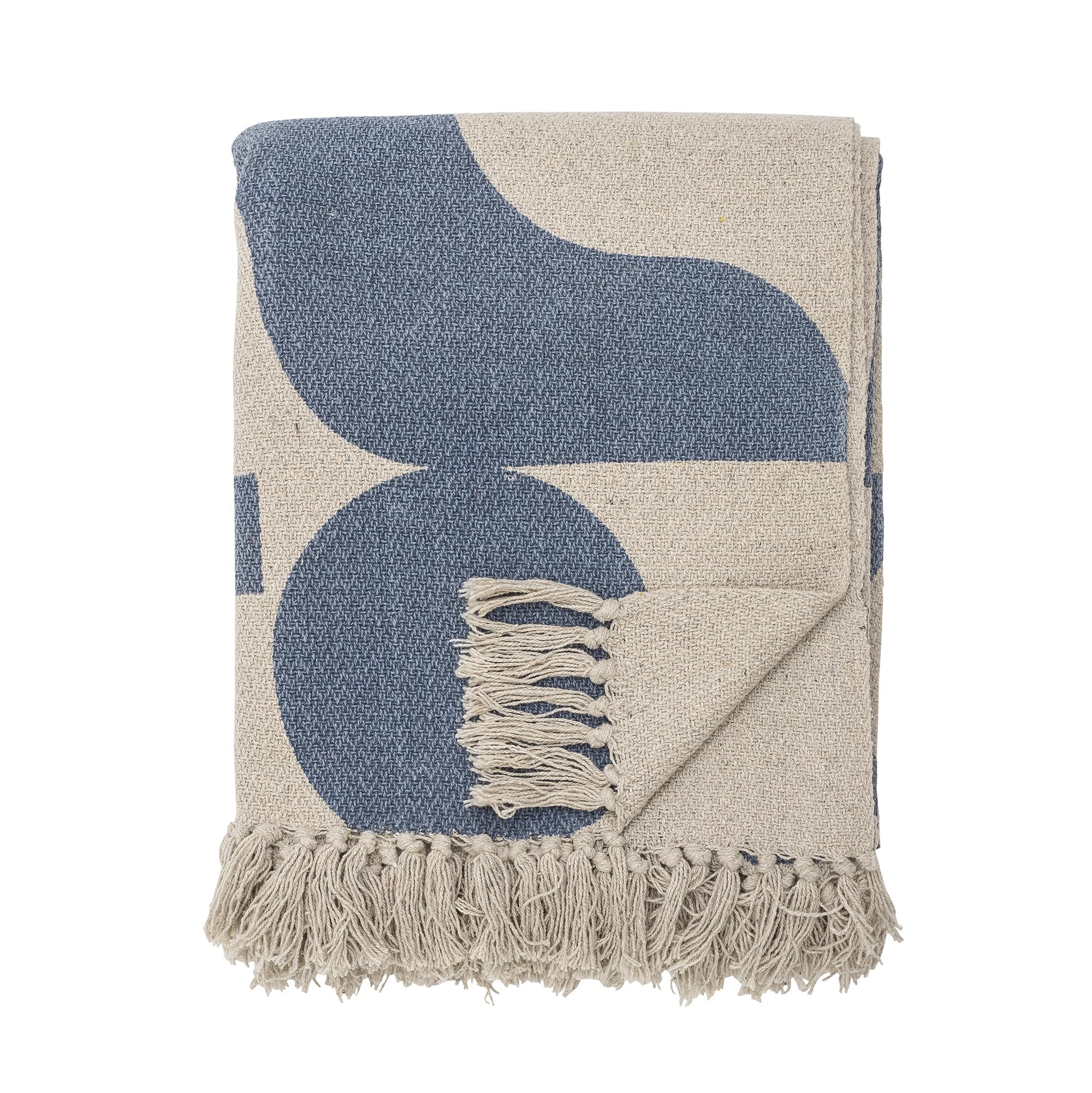 Bloomingville Tagesdecke 160 x 130 cm – Vielseitige Kuscheldecke aus recycelter Baumwolle, hellblau