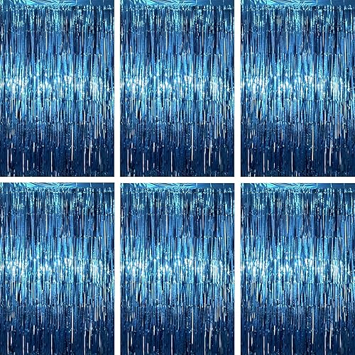 Miniatura 28 de Cortinas de 3.3 x 6.6 pies con flecos de papel de aluminio, decoraciones de fiesta con serpentinas, telón de fondo con flecos para cumpleaños, baby