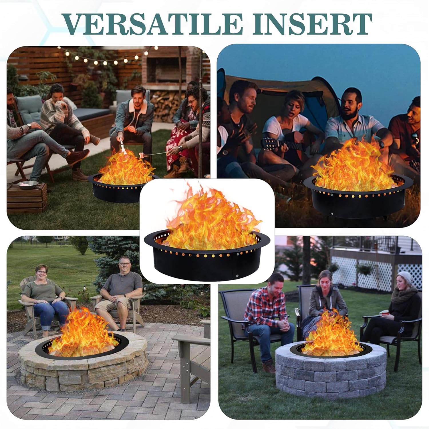 FEBTECH Smokeless Fire Pit Insert - 42" OD X 36" ID Round Foldable Fire Pit Ring with Air Vents & Coller Support - DIY Fire Ring in or Above Ground for Garden Outdoor Bonfire Camping Accessories
