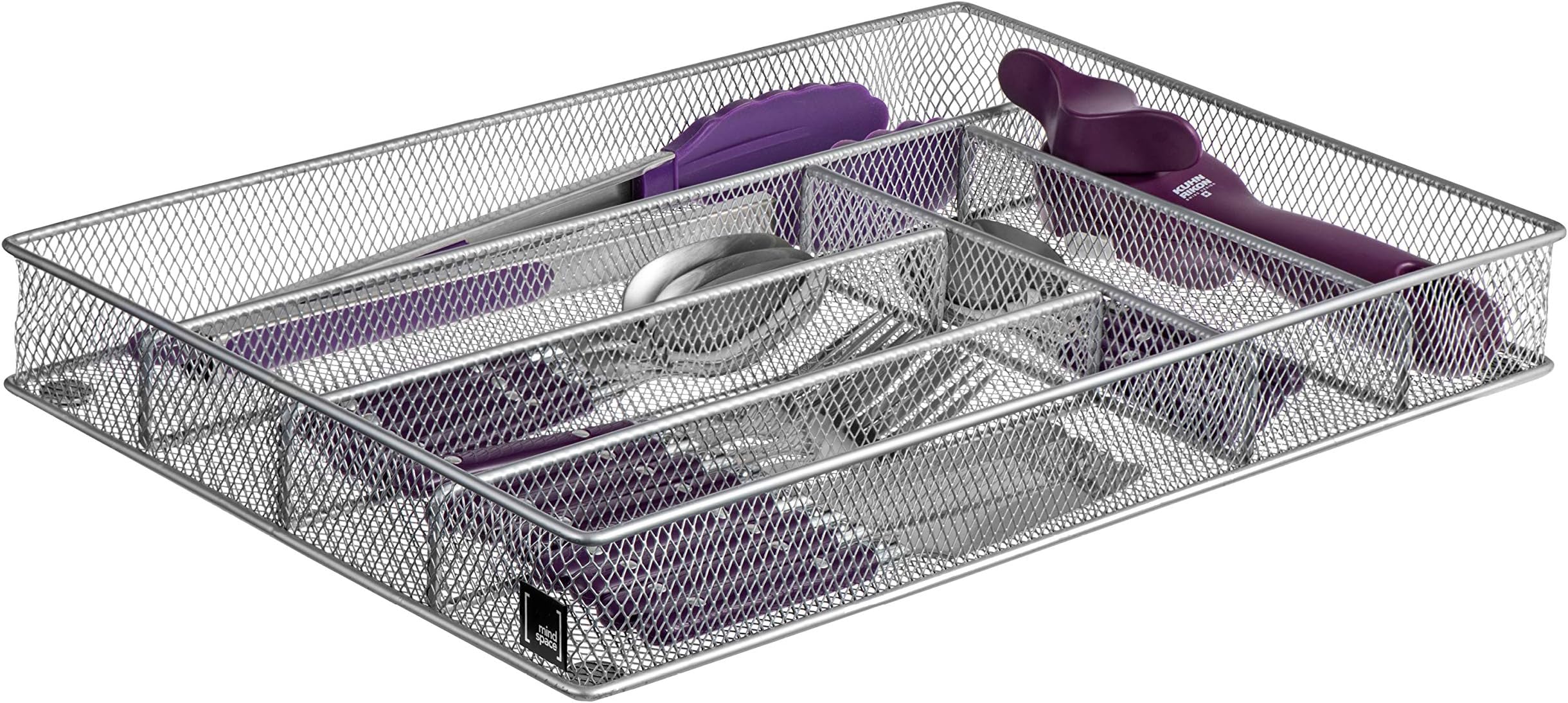 Mindspace Cutlery Organizer Silverware Tray with 6 Compartments | Kitchen Utensil Drawer Organizer | Silverware Tray for Drawer | The Mesh Collection, Silver
