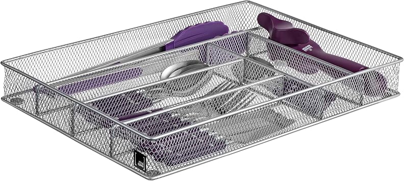 Mindspace Cutlery Organizer Silverware Tray with 6 Compartments | Kitchen Utensil Drawer Organizer | Silverware Tray for Drawer | The Mesh Collection, Silver