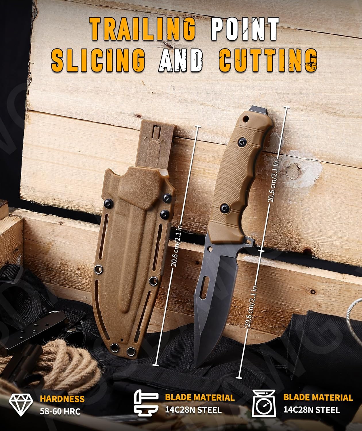 5-inch Fixed Blade Knife with Sheath，D2 stainless steel blade, G10 handle,Outdoor Camping knives - Image 3