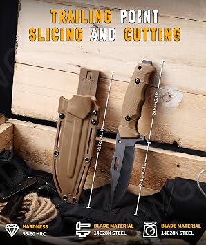 Fixed Blade Knife High Hardness 14C28N Steel for Camping Hiking Outdoor Enthusiasts Slicing Cutting Utility Tool