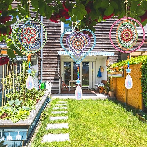 Miniatura 6 de 3 piezas de atrapasoles de pintura de diamante, pintura de diamante 3D de doble cara, carillón de viento, pintura por números, cristales, gema de