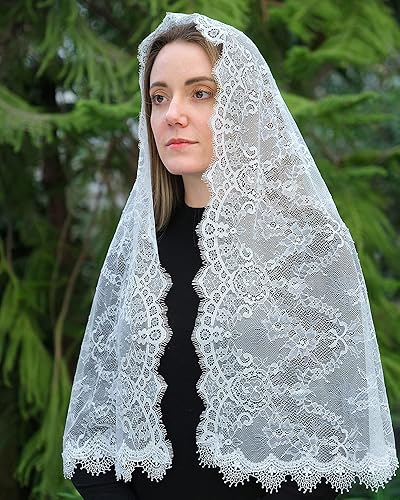 Vista 4 de Mantveil Velo de mantilla de iglesia católica velo largo vintage cristiano latino misa cubierta de cabeza española velos capilla de encaje