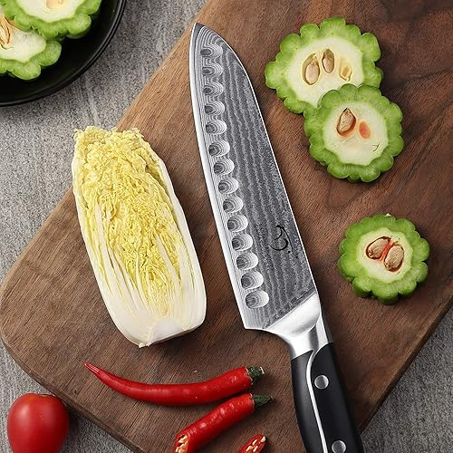 Miniatura 7 de Santoku - Cuchillo de cocina profesional de la serie XingRui de 7 pulgadas, forjado con acero VG-10 de 67 capas de Damasco, mango ergonómico de ABS