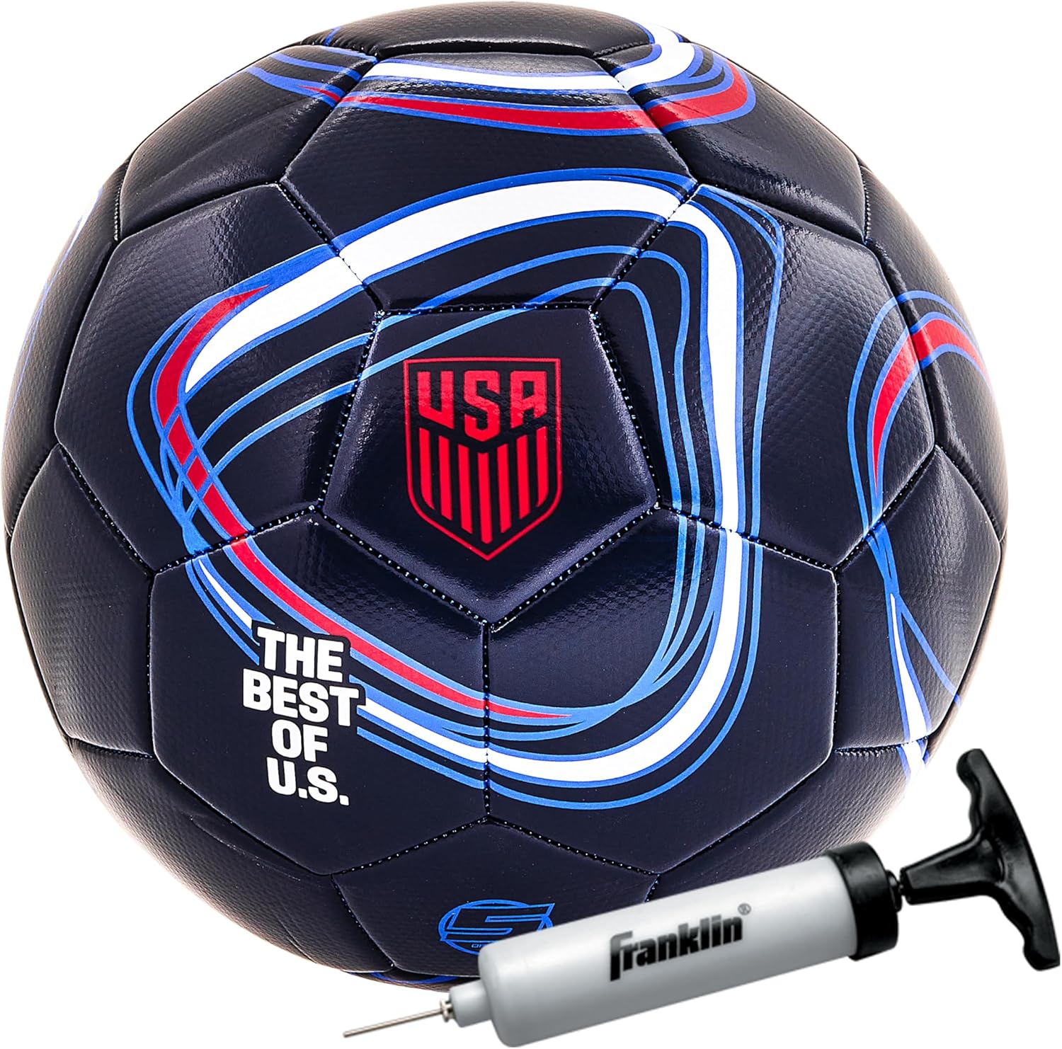 Franklin Sports Official US Soccer Federation (USSF) Soccer Ball + Pump - Size 5 Regulation Ball for Youth + Adult Players - Premium Cover + Construction - Perfect for Matches + Training - Navy