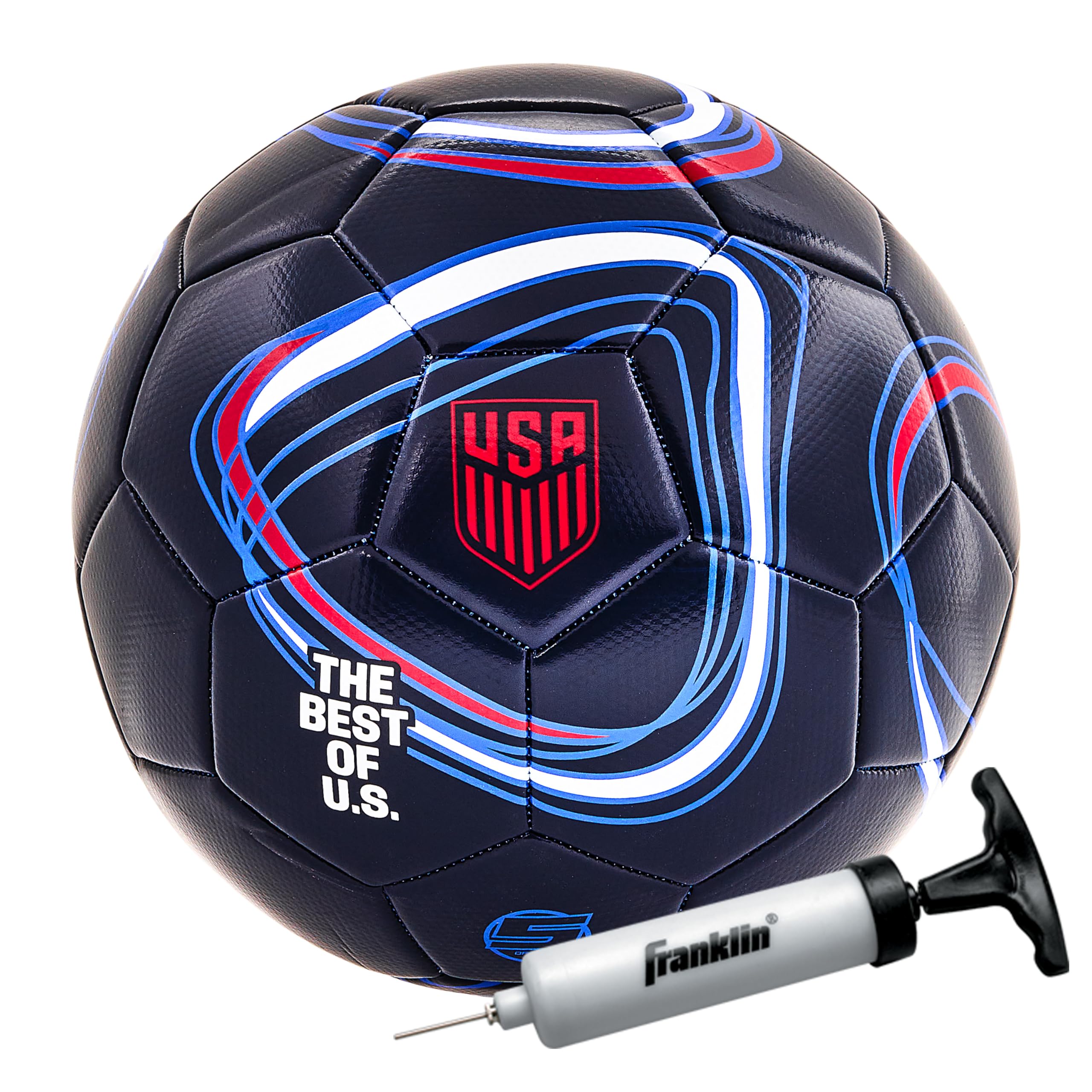 Franklin Sports Official US Soccer Federation (USSF) Soccer Ball + Pump - Size 5 Regulation Ball for Youth + Adult Players - Premium Cover + Construction - Perfect for Matches + Training - Navy