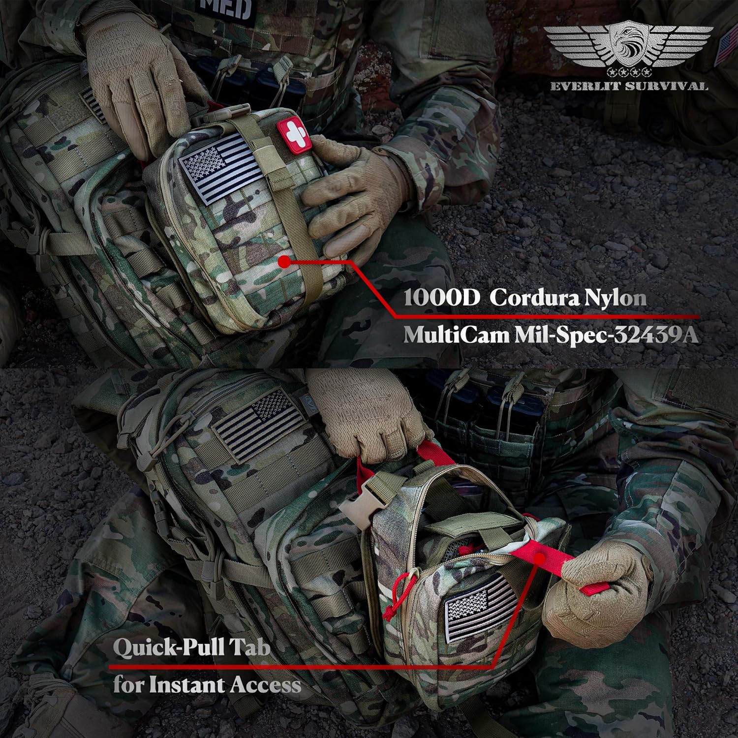 EVERLIT Advanced Trauma Kit, CAT GEN-7 Tourniquet, TCCC Compliant, Mil-Spec Nylon Laser Cut Pouch with 36" Splint, Military Combat Tactical IFAK for Emergency Bleeding Control