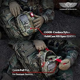 EVERLIT Advanced Emergency Trauma Kit, CAT GEN-7 Tourniquet Mil-Spec Nylon Laser Cut Pouch with 36 Splint, Military Combat Tactical IFAK for First Aid Response Bleeding Control (Multicam)