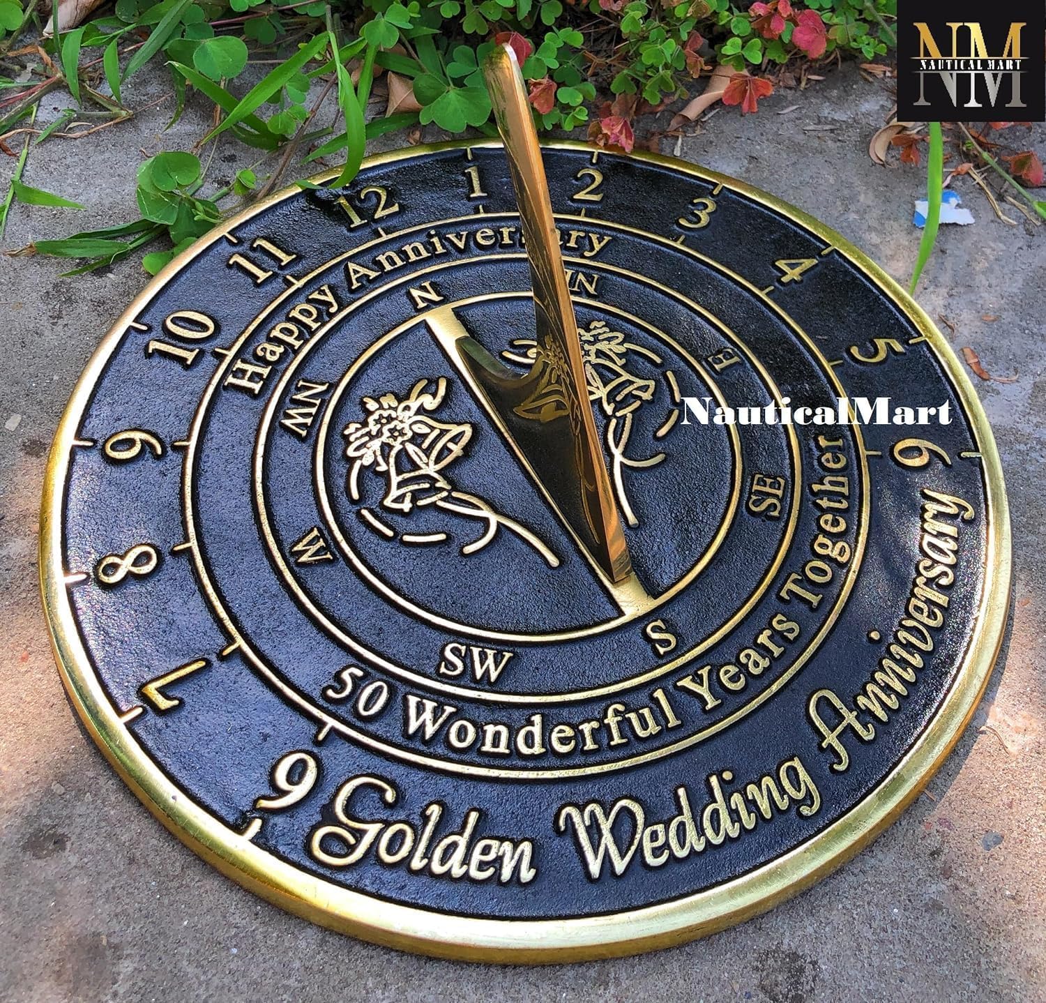 NauticalMart 50th Golden Wedding Anniversary Sundial Gift Brass Home Decor Or Garden Present Idea for Parents, Grandparents, Friends, Couples 50 Years Marriage