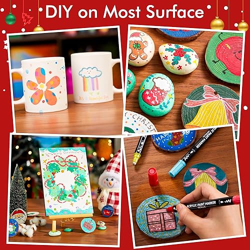 Miniatura 45 de 28 marcadores de pintura acrílica metálica de doble punta, con punta de pincel y punta fina, para pintar roca, cerámica, madera, lienzo, plástico