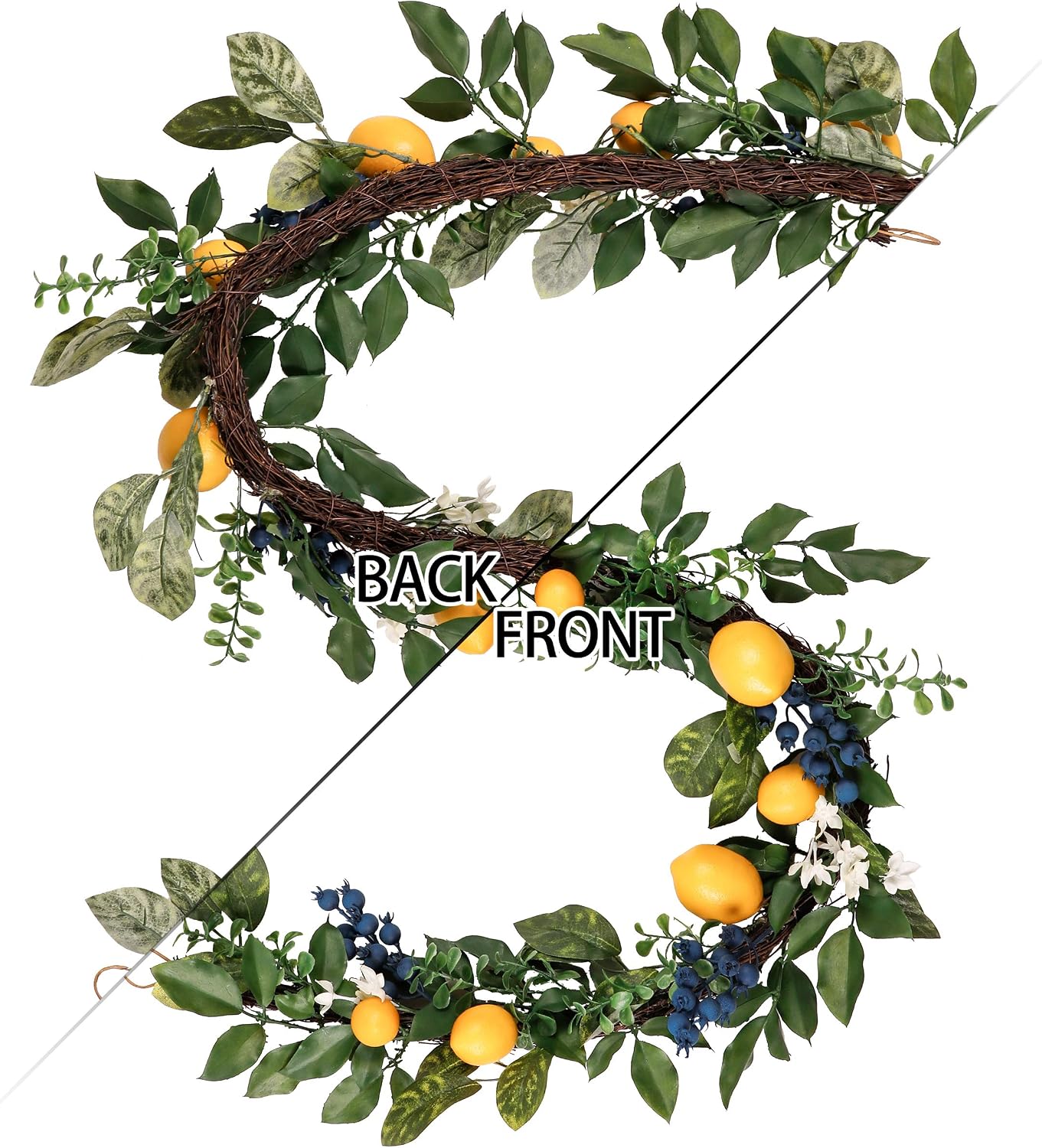 Valery Madelyn 6 Feet Artificial Spring Summer Lemon Garland with Greenery Blueberry,Yellow Fall Lemon Decorations for Kitchen Table Mantle Front Door Wall Indoor Outdoor Home Decor