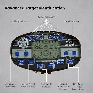 Bounty Hunter Time Ranger Metal Detector for Adults Waterproof Coil, LCD Display, 4 Modes, Pinpoint, Target ID, Ground Balance Detects Gold, Coins & Relics Made in USA