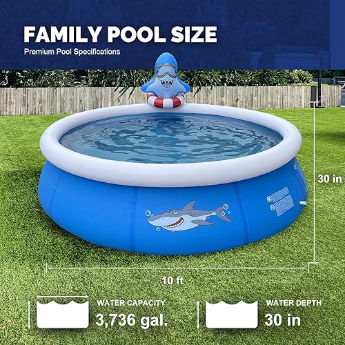 Miniatura 6 de DIMAR GARDEN Piscina inflable de 10 pies x 30 pulgadas, piscina de tiburón redonda con anillo superior de aire al aire libre