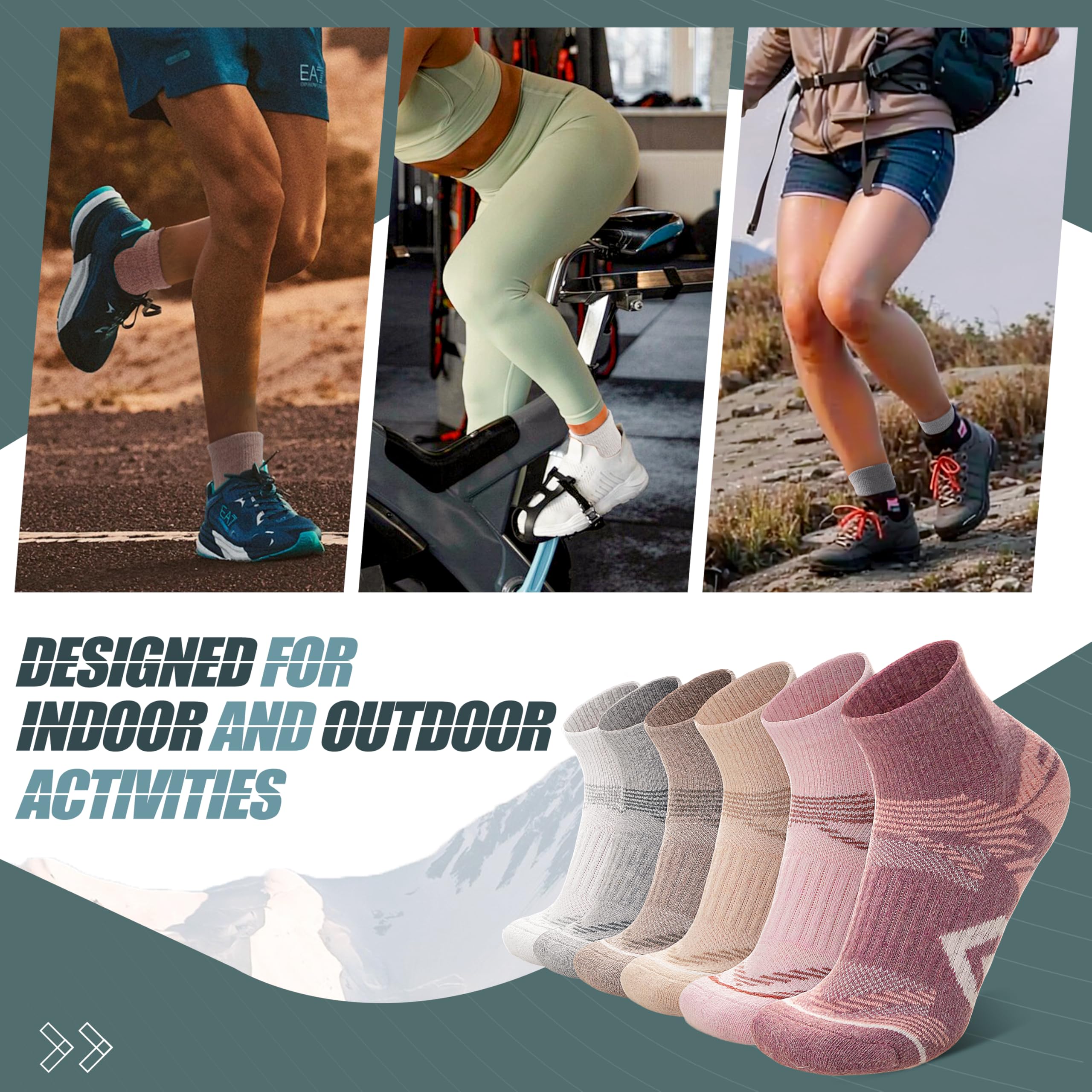 ANTSANG 6 Paires de Chaussettes de Cheville en Laine Mérinos pour Course Randonnée Marche Travail Thermique Chaudes Épaisses Rembourrées Chaussettes au Quart pour Femmes et Hommes
