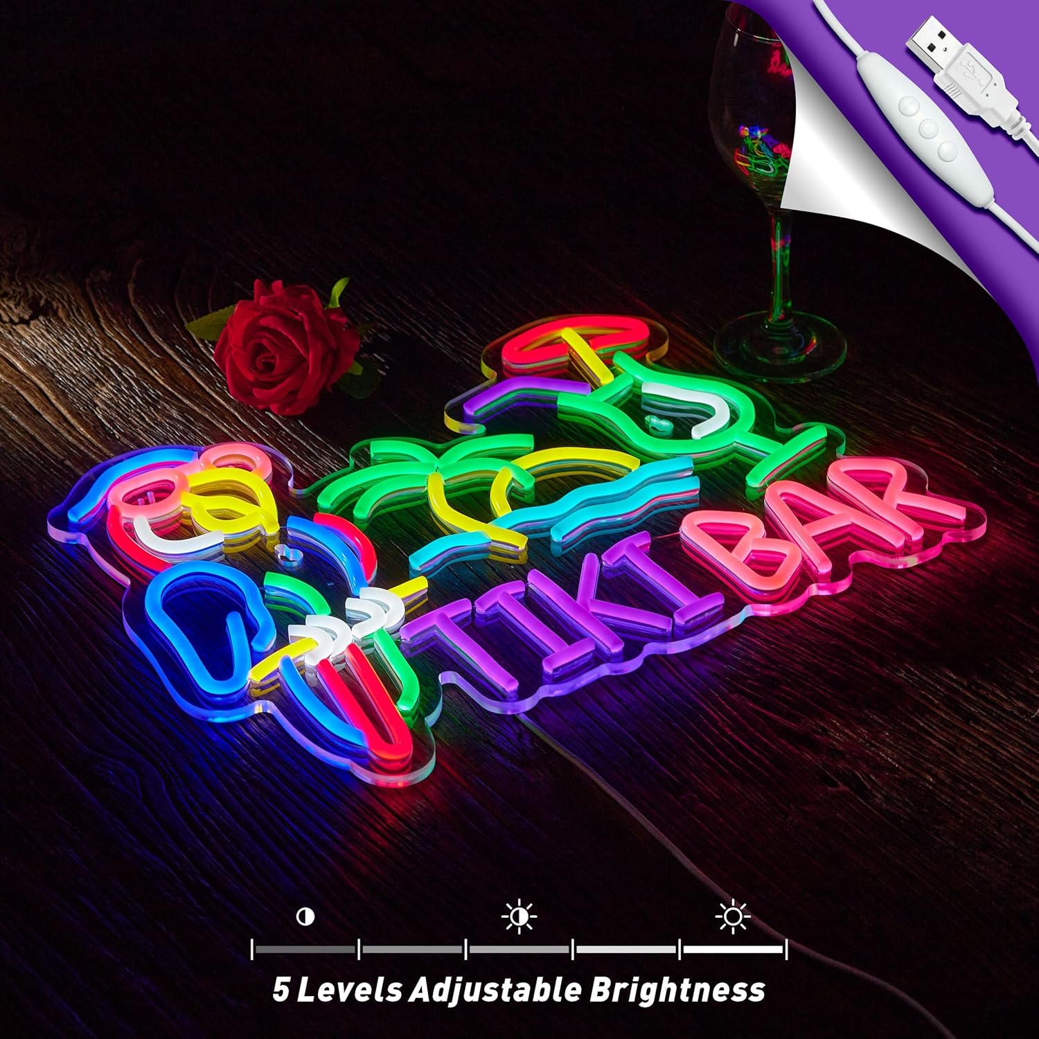 Tiki Bar Parrot Palm Tree Neon Sign for Wall Decor Hawaii Beach Bar LED Light up Signs with Dimmer for Pub Party Man Cave Room Art Decor Gift - Image 4