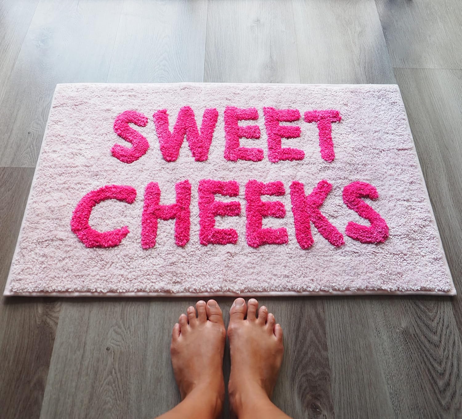 Sweet Cheeks Bath Mat Hot Pink Blush Cute Bathroom Rugs for Girls Hello Gorgeous Peach Coral Beautiful Funny Shower Fun Bathroom Decor Non-Slip Washable Kids Women