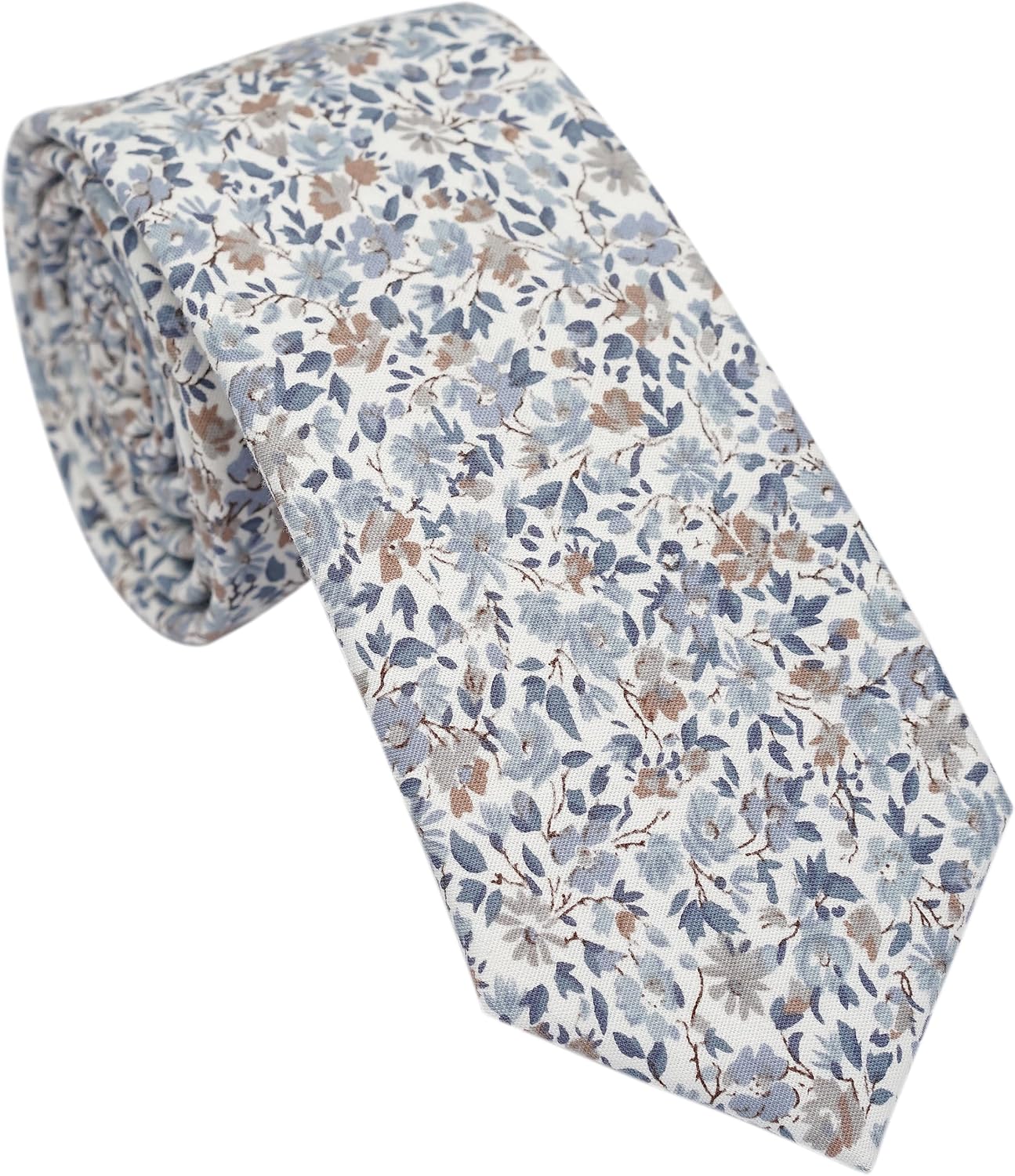 Mens Casual Skinny Floral Tie Combo Set with Flower Pocket Square 2½" Cotton Necktie Hand Made - Image 2