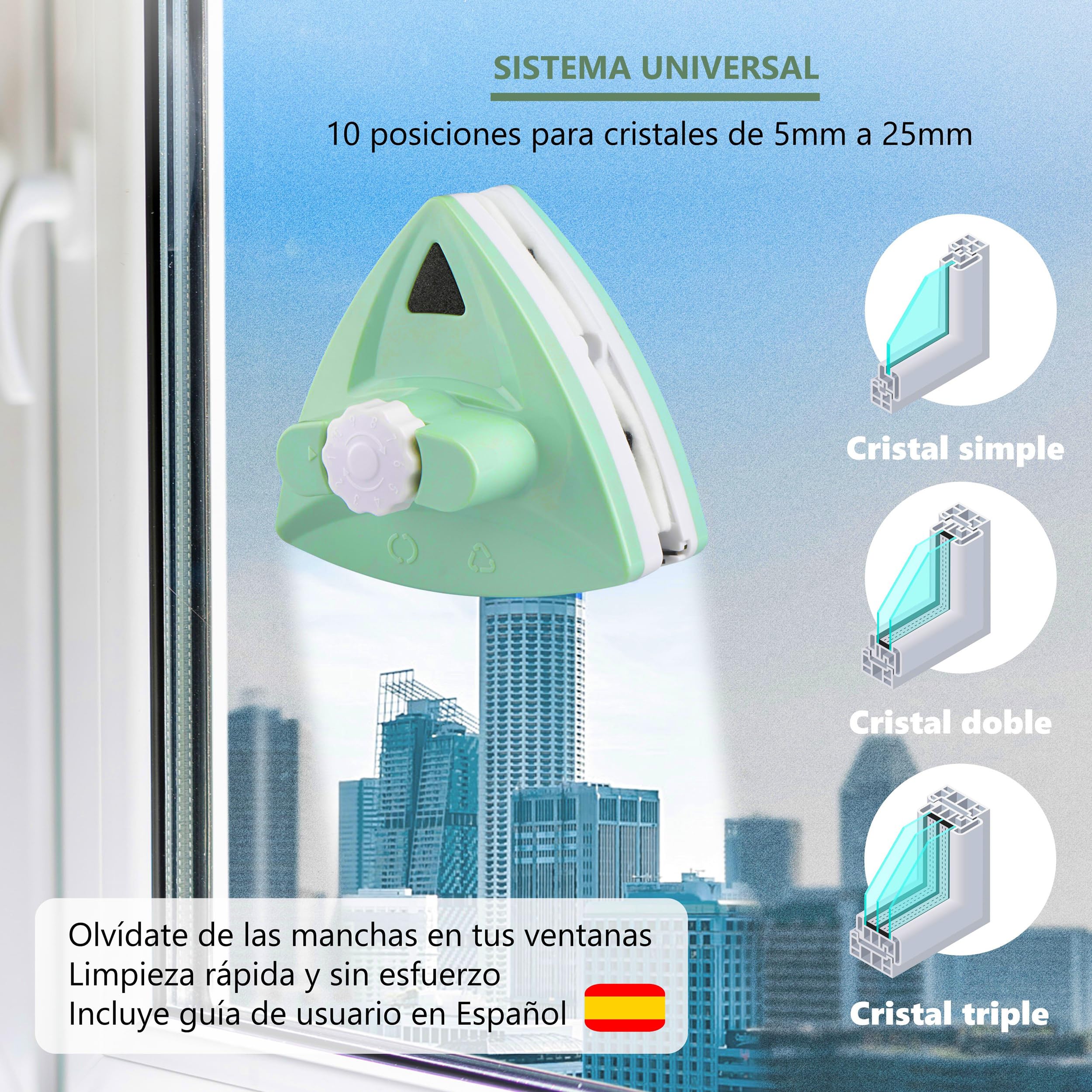 Limpiacristales Magnetico Regulable 5-25 mm - Limpieza Segura del Exterior sin Esfuerzo – Ideal para Ventanas altas, dobles y triples – Limpiador Cristales Magnetico