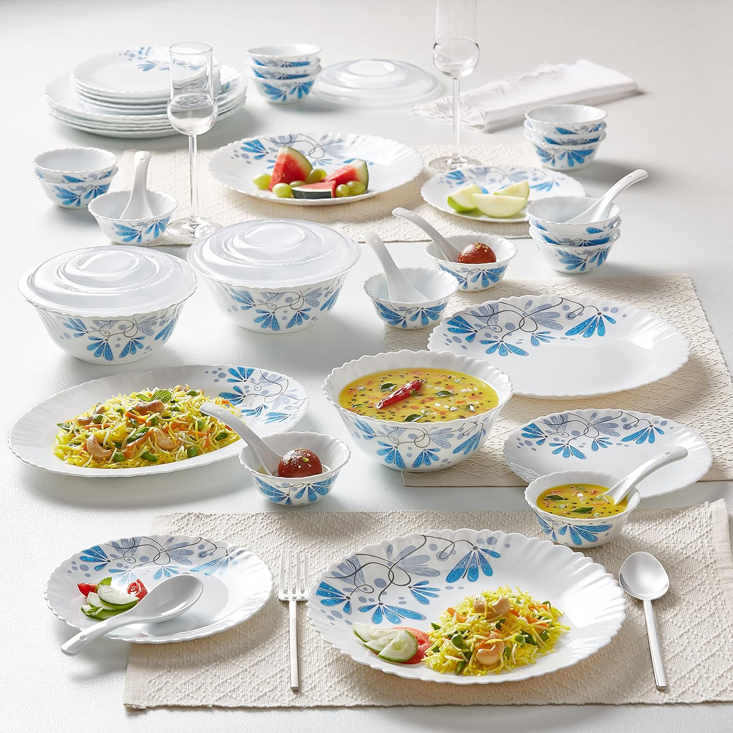 Borosil Gourmet Dinnerware Set For 6, 19 Pieces, White Dinner Plates and Bowls Sets, Chip Resistant Tempered Opal Glass, Stain Resistant, Dishwasher & Microwave Safe Dinner Set For Gifting, Serves 6