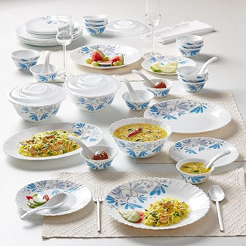 Vista 43 de Borosil - Juego de vajilla gourmet para 6, 19 piezas, juego de platos y cuencos blancos de vidrio ópalo templado, resistente a las manchas, apto