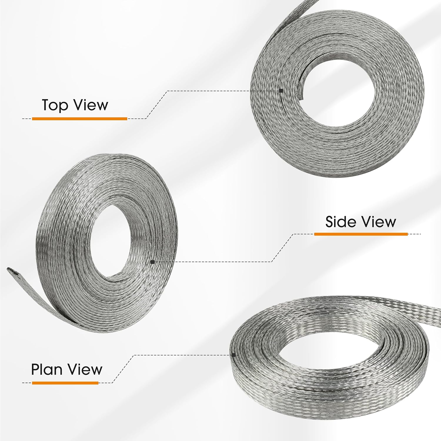 Tinned Copper Wire Shielding Sleeve, Expandable Ground Strap Wiring Braided Sleeving Metal Mesh Sheathing Cabling Wiring Protector (1/4inch - 25ft)