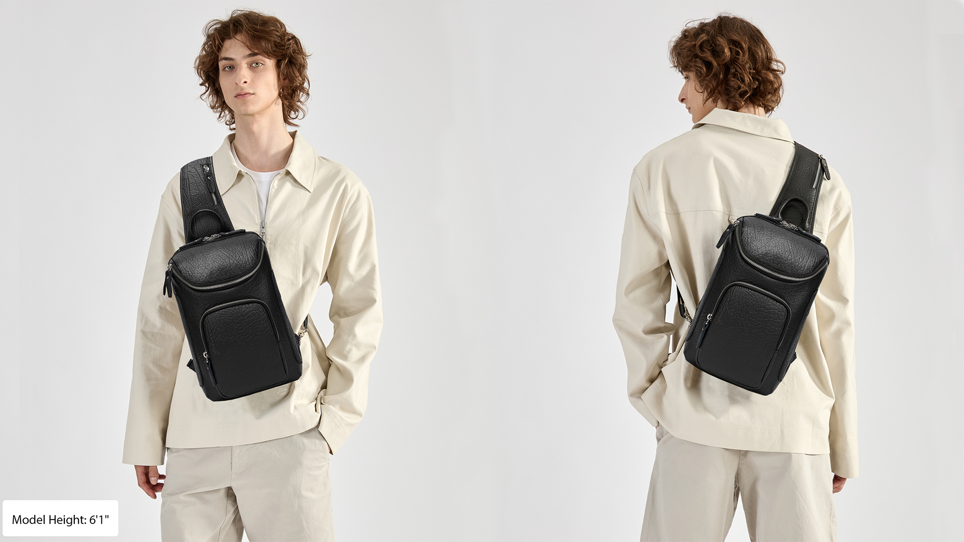 Genuine Leather Vintage Sling Backpack Crossbody Bag for iPad Large Daypack Polare Modern Style Sling Shoulder Bag Men main image 4