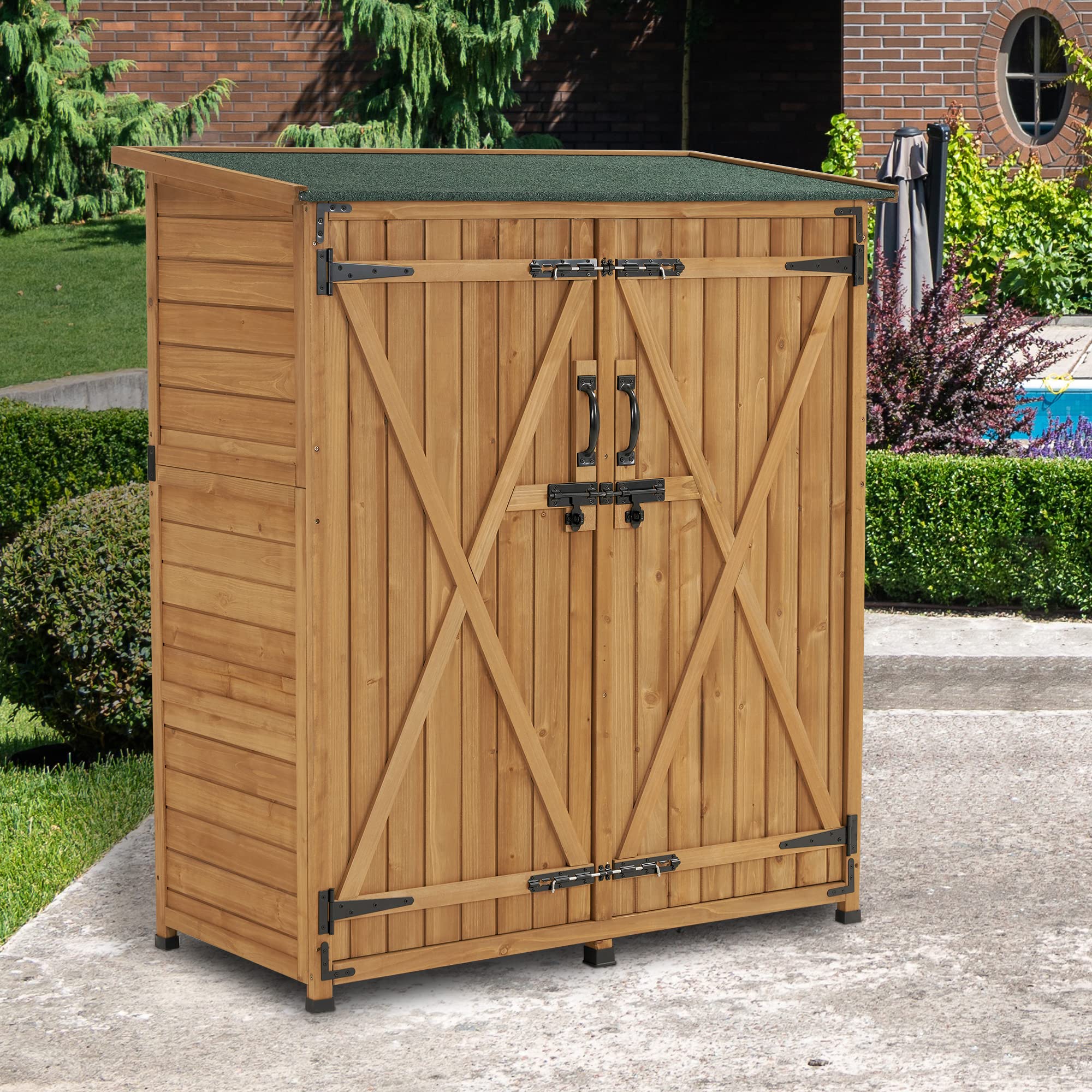 M MCombo Armario de jardín de madera resistente a la intemperie, pequeño cobertizo de jardín exterior caseta de herramientas, para exteriores, balcón y terraza, 122 × 60 × 137 cm, 0707 (Natural)