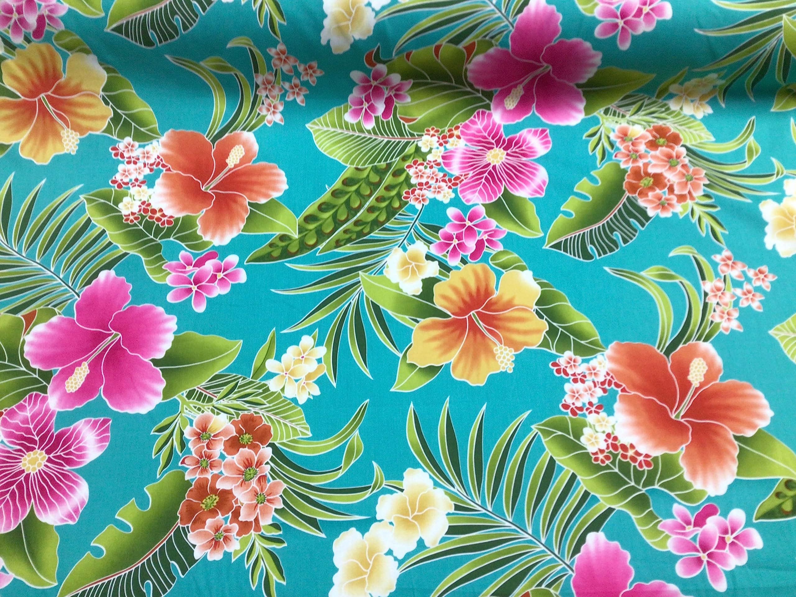 Amazon.com: Turquiose Tropical Hawaiian Print Fabric 100% Cotton