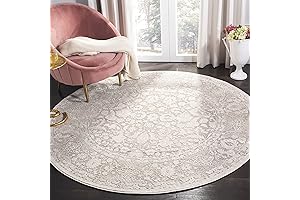 SAFAVIEH Reflection Collection Area Rug - 8' Round, Beige & Cream, Boho Tribal Distressed Design