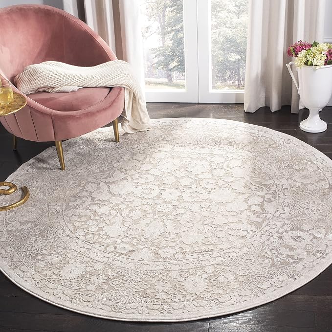 SAFAVIEH Area Rug 5' Round - Reflection Collection - Beige & Cream, Non-Shedding & Easy Cleaning, Ideal for Living Room, Bedroom (RFT667A)