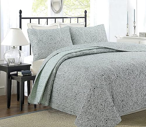 Vista 9 de Cozy Line Home Fashions Juego de ropa de cama reversible de majestad floral, gris topo, cubrecama ligero para todas las estaciones