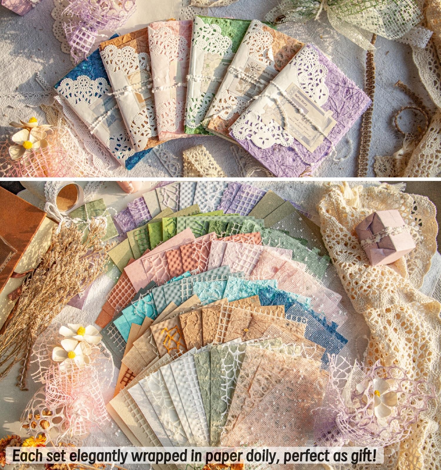 96 szt. teksturowanego papieru do scrapbookingu i tkaniny siatkowej, 6 opakowań mieszanych dekoracyjnych papieru rzemieślniczego do scrapbookingu, kul, śmieci, dziennika, decoupage, kolażu
