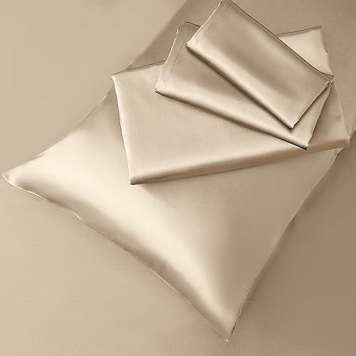 Vista 77 de Manyshofu Satin King Sheets Set - 4 Piece, Camel Gold, Cooling & Luxury Bedding (1 Fitted, 1 Flat, 2 Pillow Cases)