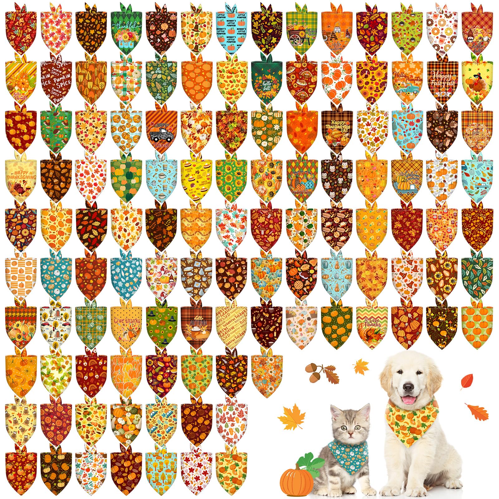 120 Pcs Thanksgiving Dog Bandanas Bulk Adjustable Fall Dog Scarves Bibs Turkey Puppy Bandanas Pet Neckerchief Washable Holiday Dog Bandana for Thanksgiving Day Harvest Party Small Medium Large Dog Pet