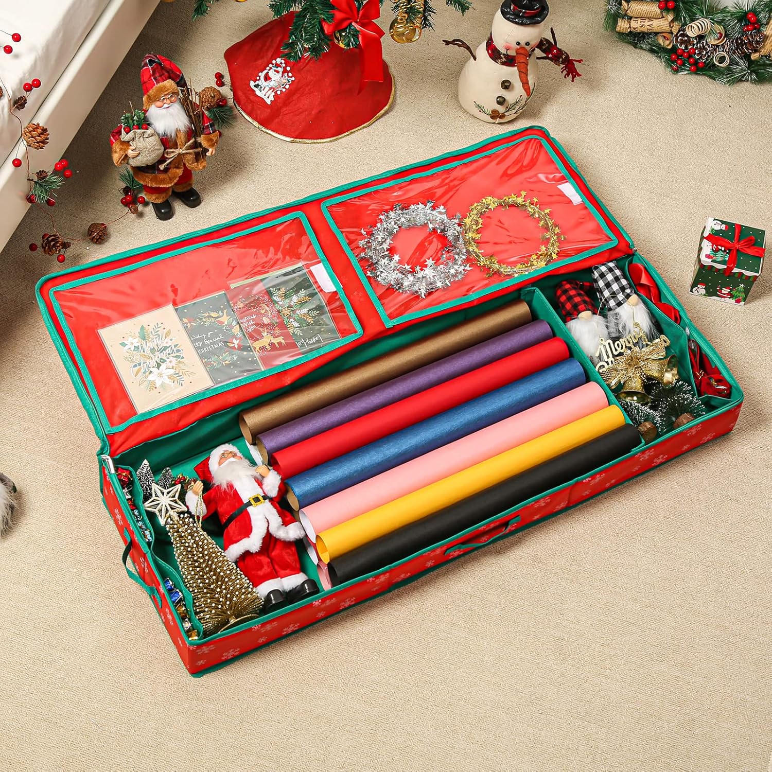 Mocolerno Wrapping Paper Storage Containers Wrap Organizers Gift Wrapping Paper Storage Bins Boxes Ornament Storage Organizer Under Bed Storage Xmas 39.5x13.5x5.2 inch : Home & Kitchen