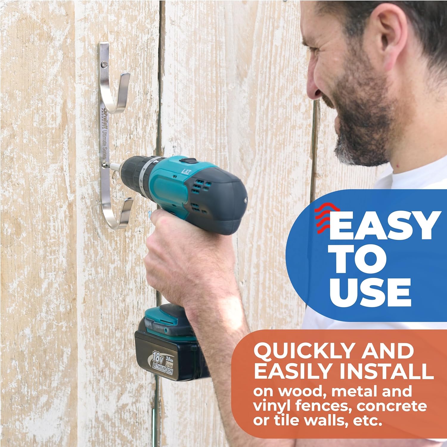 ProTuff Pool Pole Hanger Set – 4 Pack – Unconditional 490 Promise – 3X Stronger Stainless Steel Hooks – Rust-Proof, UV-Resistant, Easy Install on Fence, Wall, Deck for Poles, Nets & Skimmers