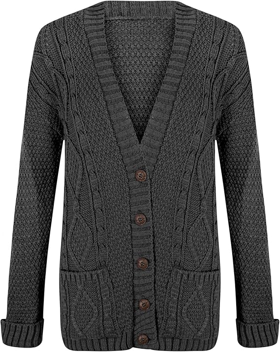 Women's Long Sleeve Cable Knitted Grandad Chunky Button Up Open Cardigan Two Pocket In Plus Size - Foto 12