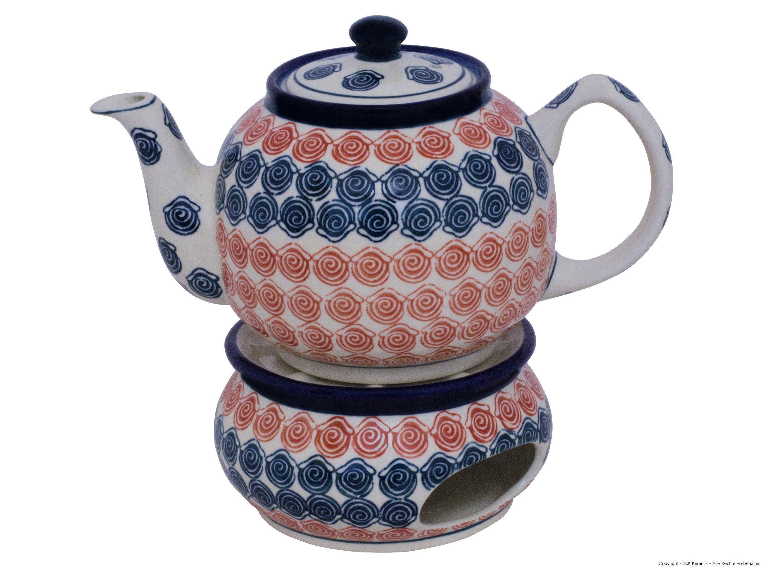 Théière en céramique Bunzlauer et chauffe-plat déco motif 943 A pour vos moments de détente 1L