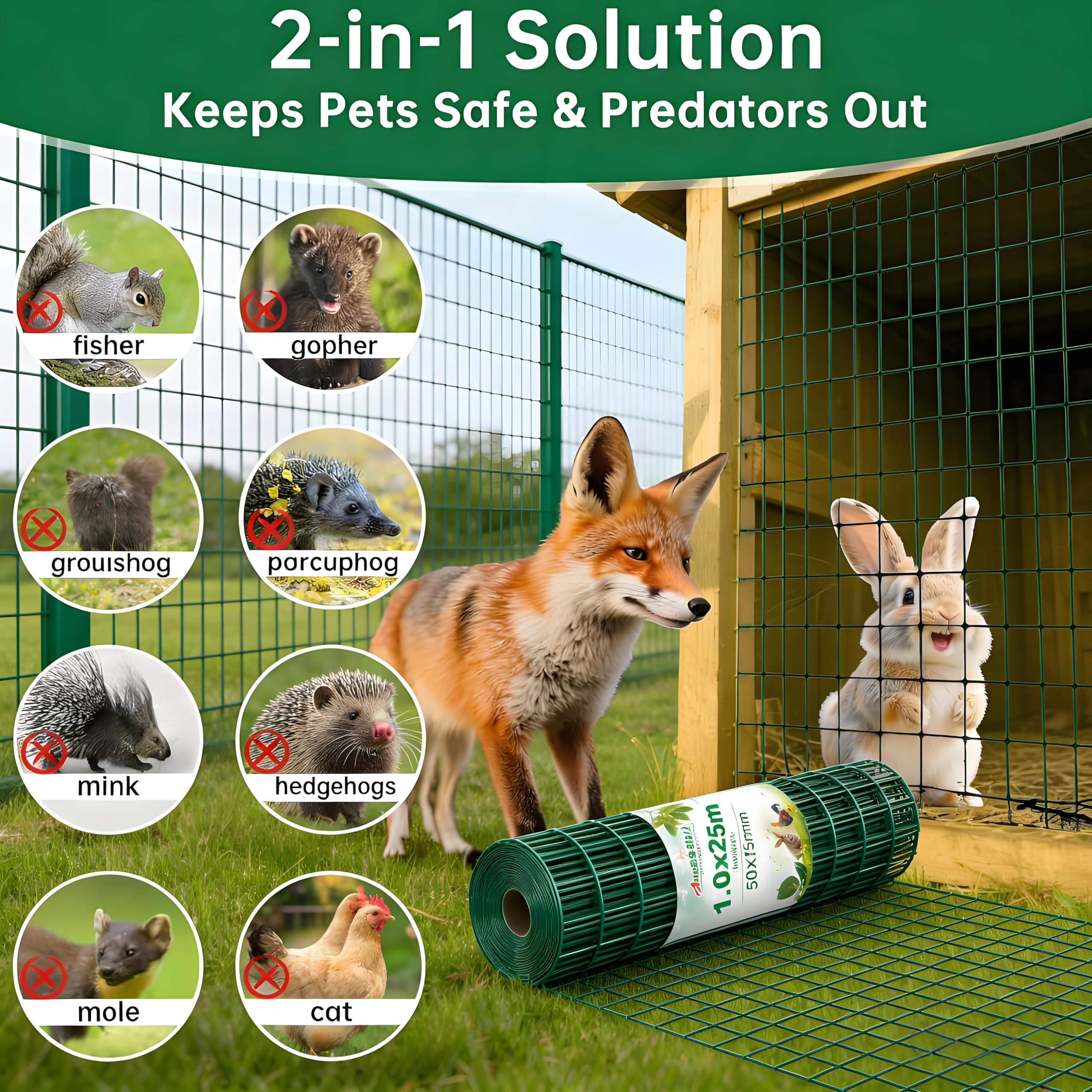 Amagabeli 1.0Mx10 M,Malla 50x75 cm,Malla Metalica Electrosoldada Galvanizada y PVC, Valla Metálica de Jardín, Rollo de 2.0 mm para Protección y Cercado Residencial, Verde RAL6005 (Conejera, Perros)