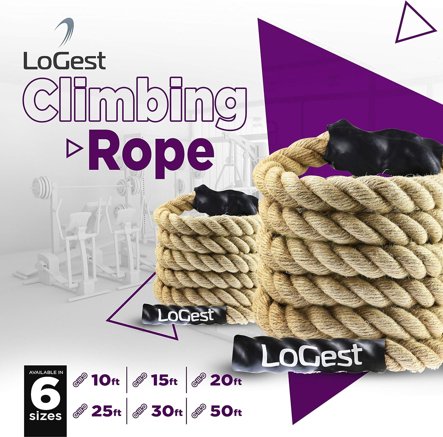 LoGest Climbing Rope - Indoor and Outdoor Workout Rope 1.5” Diameter - 10 15 20 25 30 50 Feet 6 Lengths Available Perfect for Homes Gym Obstacle Courses Crossfit Rope for Strength and Fitness Training : Sports & Outdoors